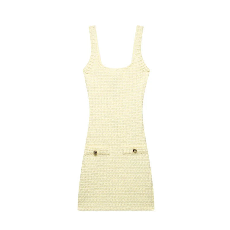 2025 Summer Women'S Knitted Dress Sexy U-Neck Sleeveless Bodycon Mini Dresses Holiday Beachwear Vintage Streetwear