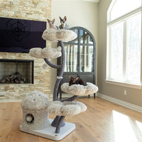Gray 1 Modern Cat Tree Tower Wooden Flower Cat Tree Wood Floral Cat Climbing Tree Tower for Scratcher Christmas