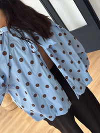 Loose Polka Dot Backless Women'S Shirt Lace up Pleated O-Neck Lantern Long Sleeve Blouses 2026 Spring Casual All-Matching Tops
