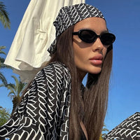 Luxury Chain Print Satin 2 Piece Outfit, Oversized Button down Shirt + High Waist Wide Leg Pants Set for Daily and Vacation