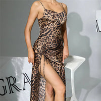 Sexy Leopard Nighty&Robe Set Nightgown Female Long Bathrobe Home Dress Spring Summer New Sleepwear Lingerie Loose Loungewear