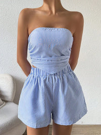 Ensemble Deux Pièces Femme | Crop Top Bleu et Blanc