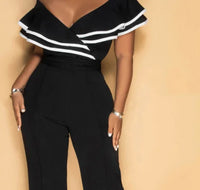 2026 Spring and Summer New Fashion Grace Contrast Color Women'S Jumpsuit Sexy V-Neck Ruffled Casual One-Piece Suit Jumpsuit