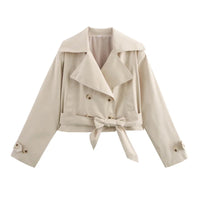 2025 New Women'S British Wind Trench Coat Style Double-Breasted Long Sleeve Belt Lapel Jacket Short Coat
