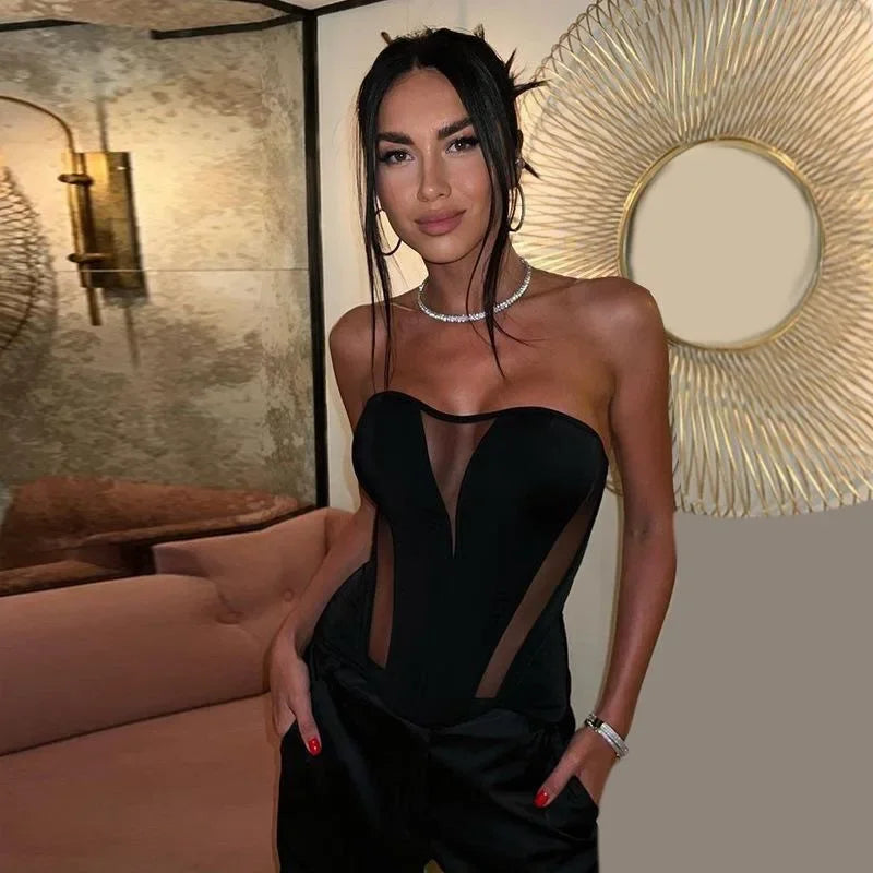 2025 New Elegant Summer Shapewear Tube Top Sexy Fishbone All-Match Mesh Bodycon Vest Polyester Blend
