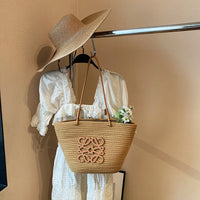 French-Style Woven Tote Bag Beach Vacation Style Single-Shoulder Bag, Large-Capacity Handbag Fashionable Market Basket Straw Bag