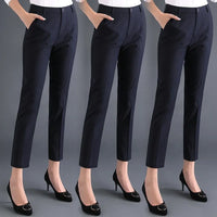 High Waist Straight Leg Thin Formal Pants for Women Black Workwear Tailored Trousers Comfortable Casual Polyester Fibre
