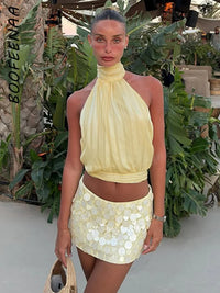 Lace up Backless Halter Tops for Woman Clothes Summer 2026 Fashion Sexy Crop Top C70-CG16