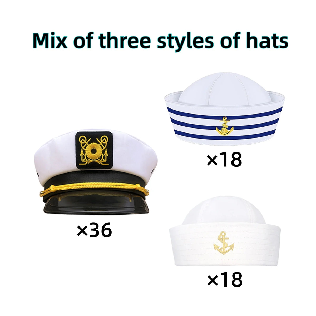 4-72PCS Captain Hats Adjustable White Sailors Hats Bachelorette Party Caps for Wedding Yacht Rock Theme Party Photo Props