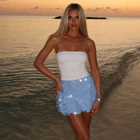Sexy Mermaid Scale Sequin Mini Skirt Women'S Fringe Hem High Waist Bodycon Skirts 2026 Summer New Lady Shiny Beach Vacation Wear