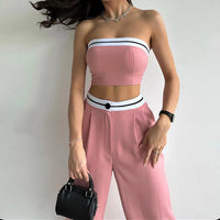 Women'S 2Piece Set Sexy Suit Set 2025 Summer New Fashion Asymmetrical Strapless Tank Top Lace up Wide Leg Pants Female Set