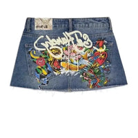 Y2K Street Vintage Is a Fashionable Short Skirt Harajuku Gothic Hip Hop Letter Print Vintage Blue Denim Skirt