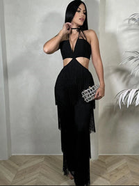 New Wowen Sexy Tassel Halter Bandag Jumpsuits Elegant Backless Sleeveless Slim Long Jumpsuit Fashion Night Party Vestidos