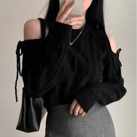 Off Shoulder Sweater Women – Lace Up Knit