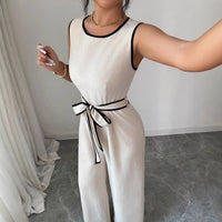 2026 New Spring Rafferiza Casual Vacation round Neck Color-Block Sleeveless Women'S Jumpsuit Clothing Y2K、 Beach