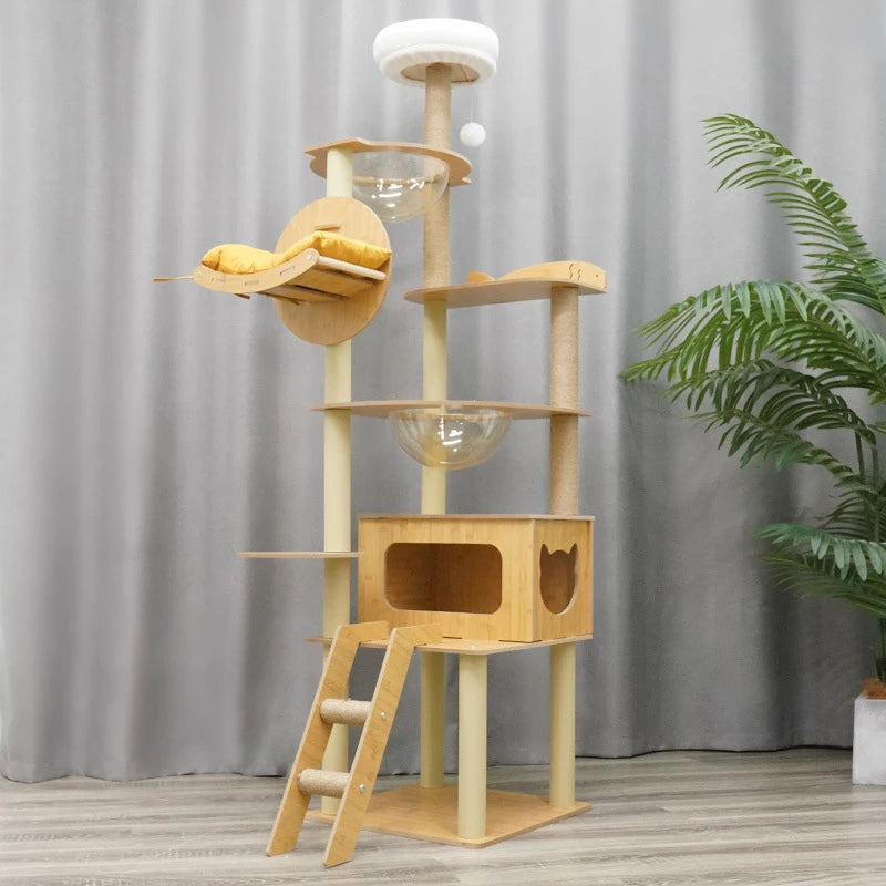Wholesale Modern Large Multi-Layer Luxury Wooden Folding Cat Climbing Tree Frame with Carton Packaging for Cats Christmas