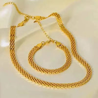 316L Stainless Steel Metal Wide Chain Necklace Bracelets Waterproof Jewelry Set Gold Color Chain Charm Jewelry Set Gift