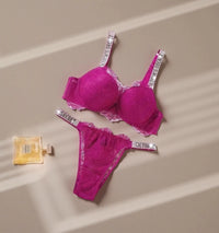 Victoria'S Secret Sexy Lace Trim Pattern Breathable Gathered Padded New Soft Bra and Panty Set Classic Women'S Lingerie Set
