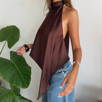Sexy Solid Satin Vests for Women Summer Elegant Sleeveless Asymmetrical Halter Loose Vests 2026 Lady Vacation Party Chic Tanks