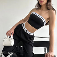 Women'S 2Piece Set Sexy Suit Set 2025 Summer New Fashion Asymmetrical Strapless Tank Top Lace up Wide Leg Pants Female Set