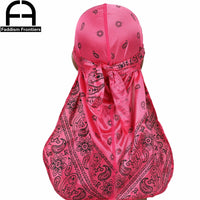 Premium Men Silk Durag Paisley Design Printing Silky Durags Long Straps Headwear Head Scarf Wave Cap Headwrap Durags