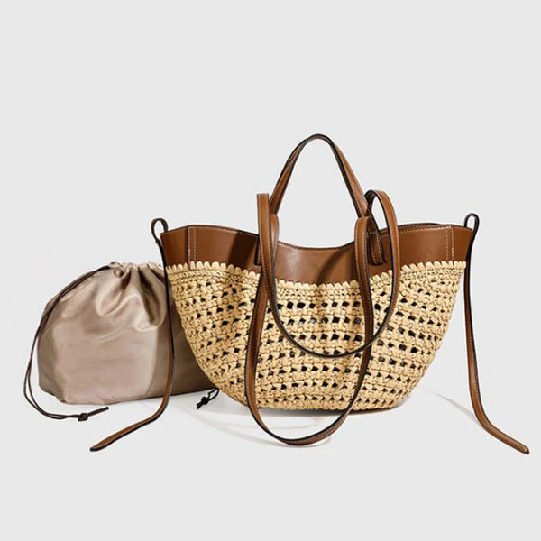 Women Large Faux Straw Woven Market Basket Tote Bag Color Block Drawstring Shoulder Crossbody Purse Summer Beach Vacation 2026