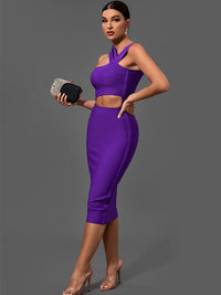 Summer One Shoulder Cut Out Midi Bodycon Dress for Women Bandage Dress Purple Elegant Cocktail Evening Night Out Party Dress Sex