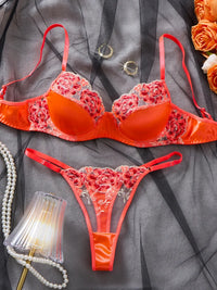 Elegant Lingerie Set Luxury Embroidery Satin Underwear Mesh Splicing Sexy Women'S Lingerie Orange Ultrathin Comfort Bralette Set
