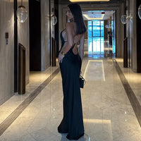 GG 2026 Sexy Backless Satin Maxi Dress for Women Spaghetti Strap Crystal Back Evening Dress Elegant Bodycon Party Slim Fit Dress