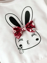 Spring and Autumn Baby Girl Rabbit Print Bow Front Pullover & Floral Print Pants & Headband