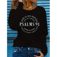 Women'S Inspirational Psalms 91 Verse Long Sleeve T-Shirt Casual Crew Neck Women T Shirt All Seasons Graphic Sweater Clothing