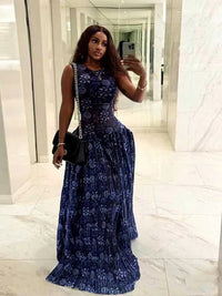 Sleeveless Dresses Woman High Waist Long Maxi Summer Dresses for Woman Royal Blue Casual Elegant Pleated Dress Sundresses