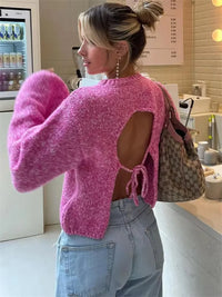 Lace Up Backless Sweater Women – Long Sleeve