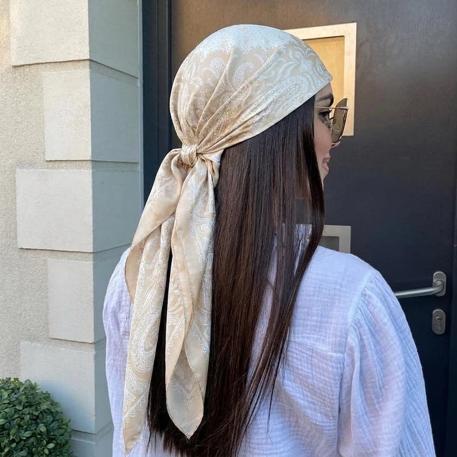 Square Silk Scarf Women Luxury 90Cm Brand Satin Print Hijab Scarves Muslim Pareo Bandana Female Shawl Wrap Headband Foulard