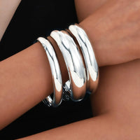 Vintage Chunky Wheels Metal Cuff Bangles Bracelets Set for Women Fashion Simple Smooth Exaggerated Stacked Bangles Jewelry Gifts