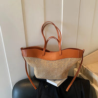 Branded Straw Knitted Big Tote Bags for Women Two-Sized Big Capacity Shopper Shoulder Bag Set 2026 Summer Latest Beach Bag