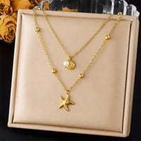 Stainless Steel Shell Starfish Necklace Bracelet Jewelry Set for Women Gold Color Chain Accessories Wedding Party Gifts New In
