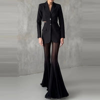 Elegant High Waist Slim Straight Trousers Sexy See through Mesh Flare Pants for Women Summer Solid Commute Lady Long Pants Mujer