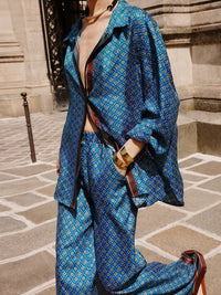 Marthaqiqi Printing Ladies Sleepwear Suit Long Sleeve Nightgowns Sexy Turn-Down Collar Nightwear Pants Casual Female Pajamas Set