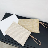 Clutch Bag for Women Handmade Backpack Fashion Ladies Wristlet Girl Phone Solid Straw Woven Coin Purse Beach Wallet Fresh Sweet