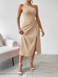 Fashion Dresses Women Solid Color Slant Neck Sleeveless Backless Dress Female Office Commuter Gown