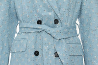 Runway Women Long Denim Jacket Sequin Luxury Jeans Coat Belt Stylish Windbreaker Winter Outerwear Korean Streetwear Overcoat