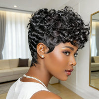Pixie Human Hair Wig with Curls Short Wigs for Women Full Machine Made Wigs Mullet Wigs