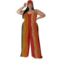 Plus Size Animal Print Jumpsuit - Strapless Wide Leg Romper with Scarf, Sexy Palazzo Pants for Women
