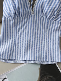 Women Blouse Shirt New Summer Sleeveless Halter Slim Sexy Backless Striped Blouse Shirt Women Tops Blusas Para Mujer 2026 Q3828