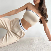 Women'S 2Piece Set Sexy Suit Set 2025 Summer New Fashion Asymmetrical Strapless Tank Top Lace up Wide Leg Pants Female Set