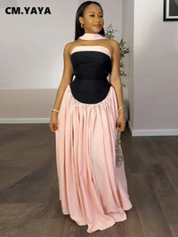 Women Fashion Halter Neck Pleated Big Swing High Waist Maxi Long Dress 2025 Summer Party Night Club Vestidos Dresses