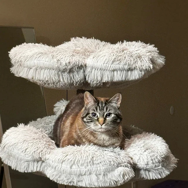 Gray 1 Modern Cat Tree Tower Wooden Flower Cat Tree Wood Floral Cat Climbing Tree Tower for Scratcher Christmas