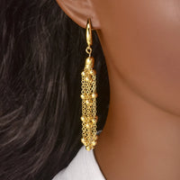 Dubai Gold Beaded Chain Necklace with Lockbone and Tassel Bead Necklace, Long Pendant Necklace, Bracelet, and Earring Set