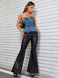 Sexy Strapless Women Tanks Sleeveless Button Belt Slim Fit Denim Vests Elegant Lady High Street Jean Tops Backless Summer
